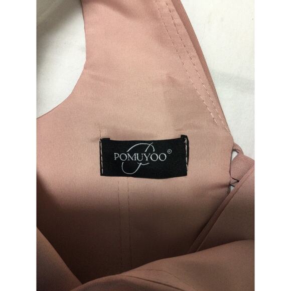 BRIDESMAID SZ 8 M Pink V-Neck Sleeveless Lace Up Hi-Low Maxi Dress NEW B126 - Picture 8 of 8